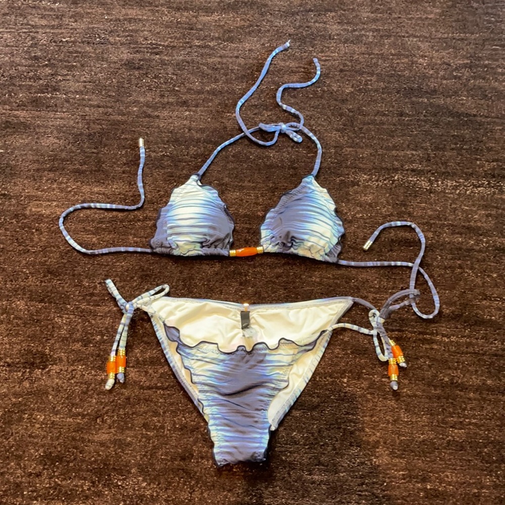 VIX Paula Hermanny Blue Pattern Beaded Bikini (S)